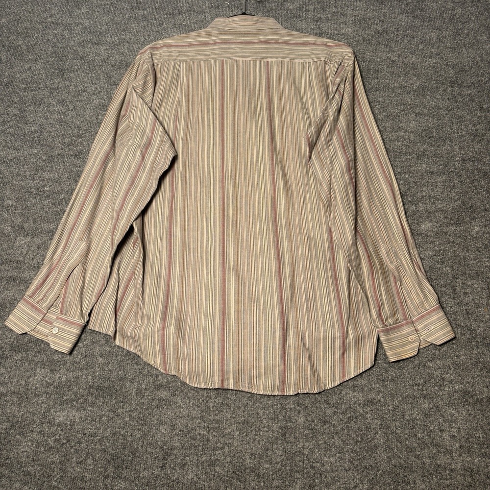 Ruff Hewn Button Down Shirt Men's L‎ Classic Fit Tan Striped Cotton NPL 16/16.5 - Picture 2 of 16